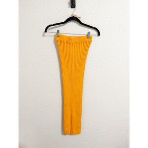 Meshki Womens Crystal Ribbed Midaxi Skirt Pull On High Waist Yellow Orange Small